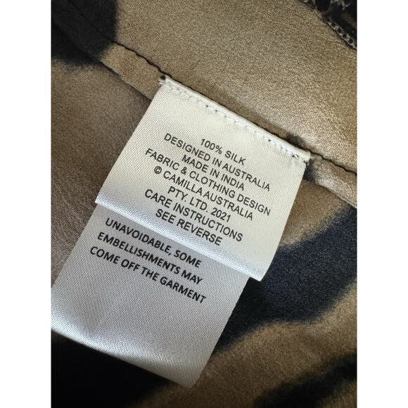 Camilla Silk Blouse Shirt Tame My Tiger Animal Print Button Down $599 S - Picture 15 of 16